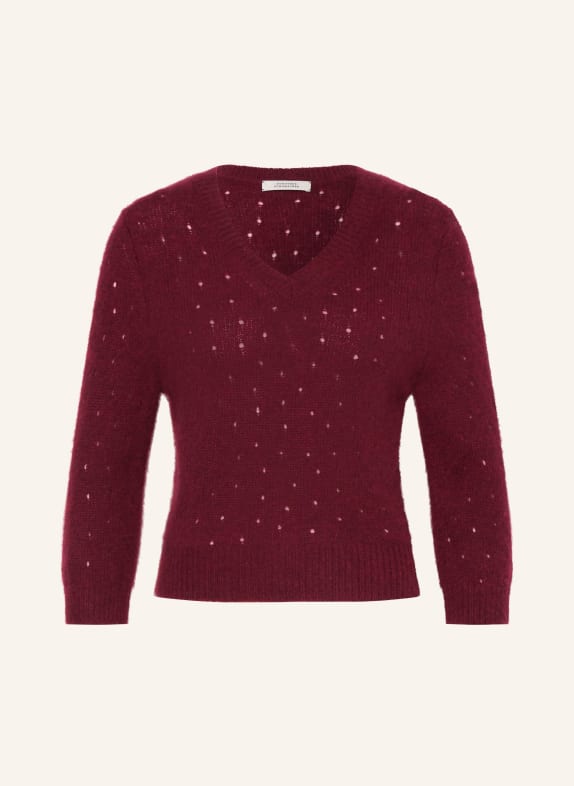 DOROTHEE SCHUMACHER Cashmere trui LUXURY LOVE met 3/4 mouwen DONKERROOD