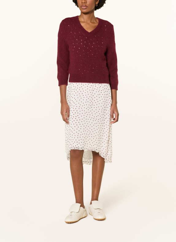 DOROTHEE SCHUMACHER Cashmere trui LUXURY LOVE met 3/4 mouwen DONKERROOD