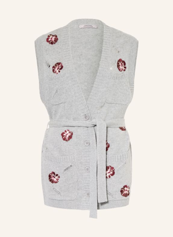 DOROTHEE SCHUMACHER Pletená vesta BLOOMING STATEMENTS s kašmírem ŠEDÁ / RŮŽOVÁ / TMAVĚ ČERVENÁ