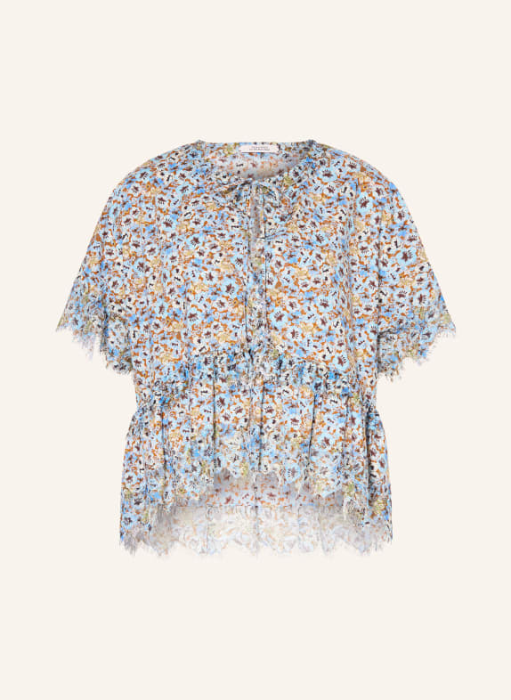 DOROTHEE SCHUMACHER Blusenshirt FLORAL VOLUMES mit Spitze HELLBLAU / BRAUN