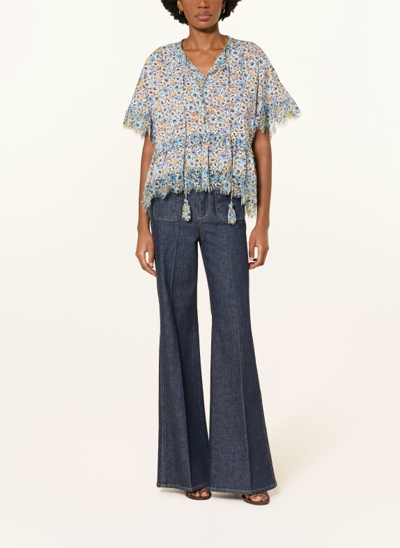 DOROTHEE SCHUMACHER Blouse FLORAL VOLUMES met kant LICHTBLAUW / BRUIN