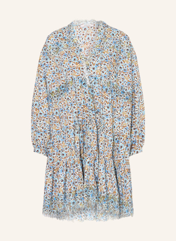 DOROTHEE SCHUMACHER Kleid FLORAL VOLUMES mit Spitze HELLBLAU / BRAUN