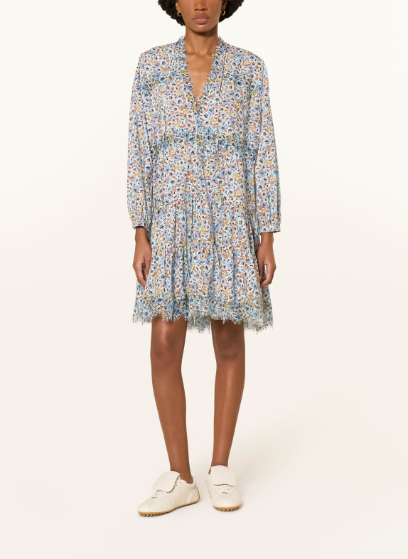 DOROTHEE SCHUMACHER Kleid FLORAL VOLUMES mit Spitze HELLBLAU / BRAUN