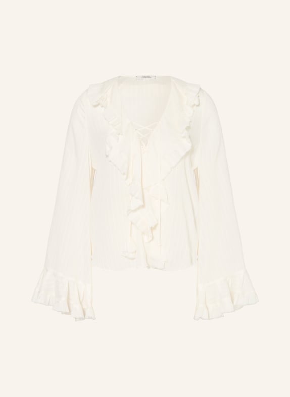 DOROTHEE SCHUMACHER SOFT STRIPES blouse shirt with flounces and ruffles WHITE