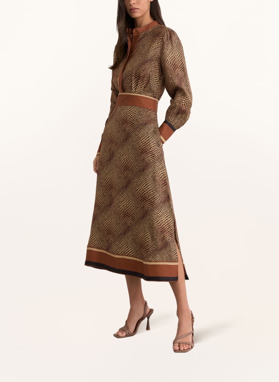 REISS Satinkleid LEIA BEIGE / COGNAC / DUNKELBRAUN