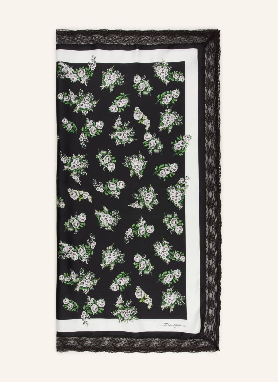 DOLCE & GABBANA Seidentuch mit Spitze SCHWARZ / ECRU / GRÜN