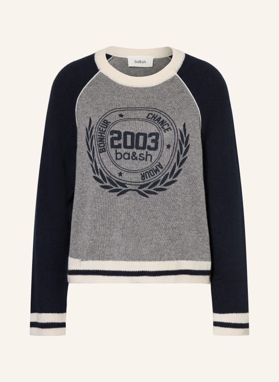 ba&sh Cashmere-Pullover COLLETTE DUNKELBLAU / CREME / GRAU