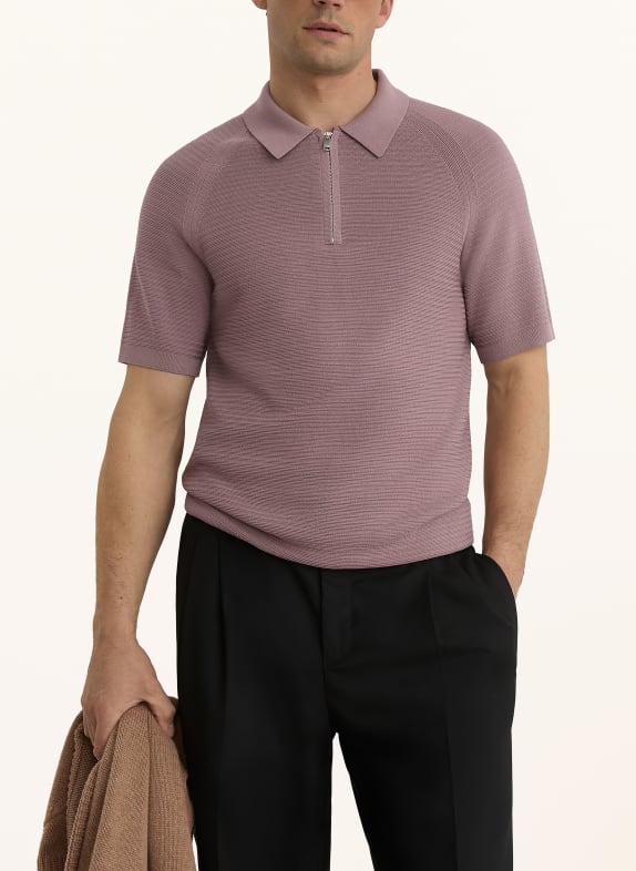 REISS Strikket poloshirt ESTATE GAMMELROSA