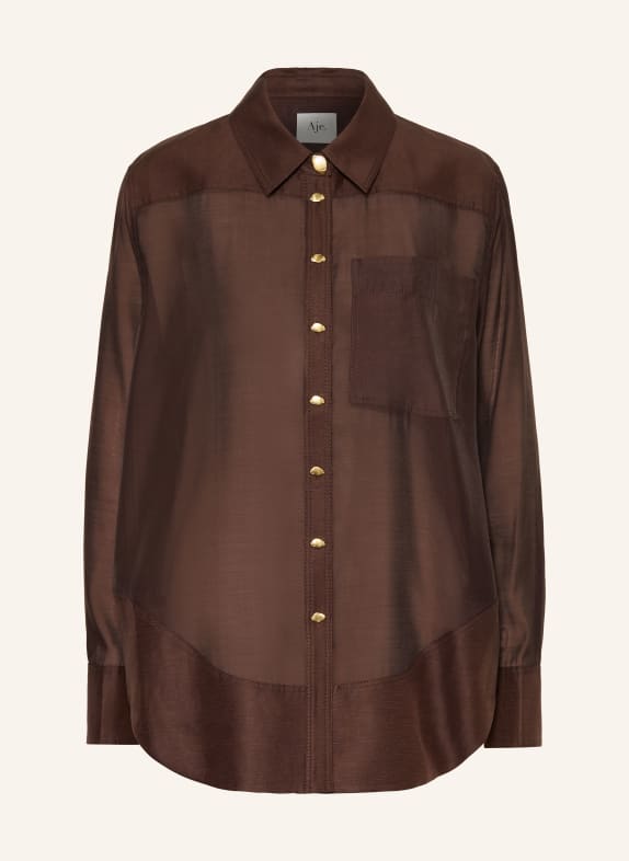 Aje. CAPTURE-blouse van gemengde stoffen met studs MARRON FONCÉ