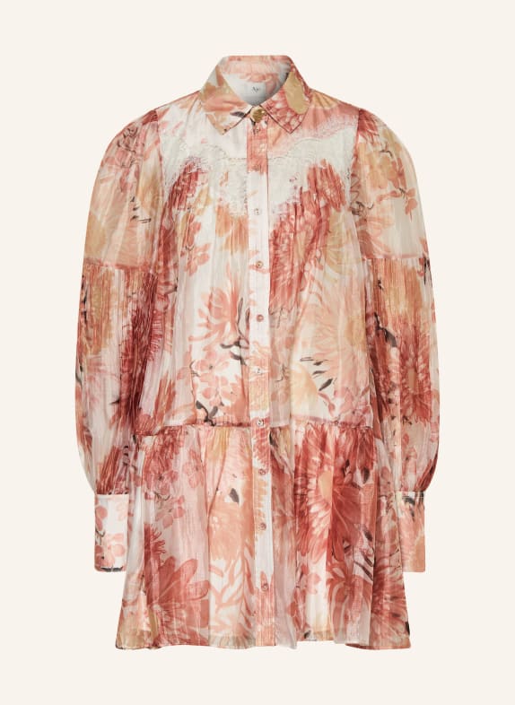 Aje. Sukienka koszulowa IRIA z koronką i plisami POMARAŃCZOWY / ECRU