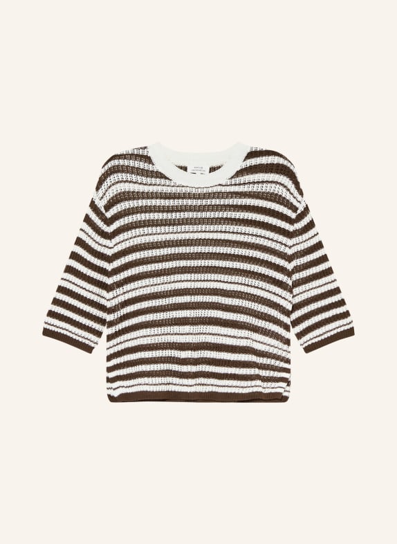 OPUS Pullover PUNNY mit 3/4-Arm WEISS / DUNKELBRAUN