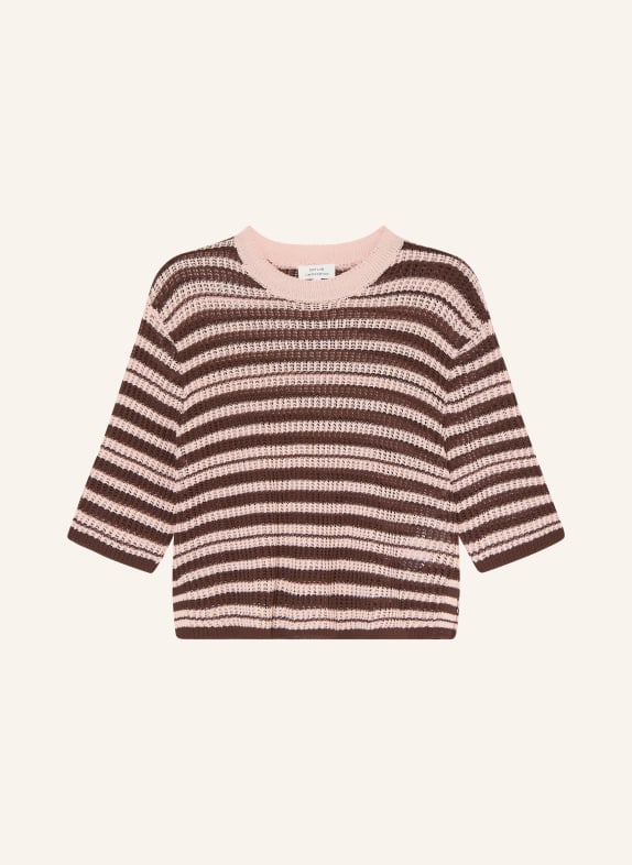 OPUS Pullover PUNNY mit 3/4-Arm ROSA / DUNKELBRAUN