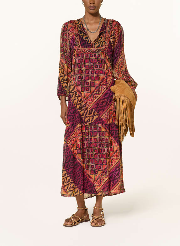 ba&sh Kleid ORIA mit Rüschen DUNKELLILA / DUNKELROT / DUNKELORANGE