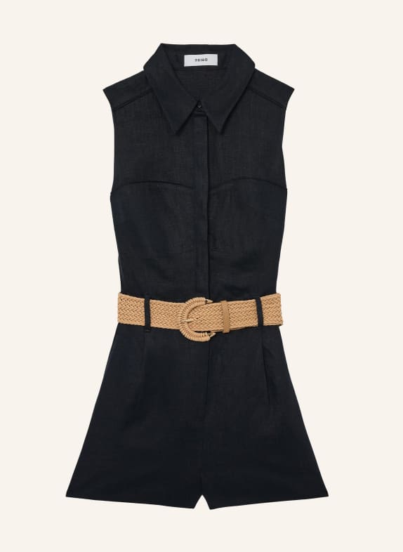 REISS TAYLOR linen jumpsuit DARK BLUE / LIGHT BROWN