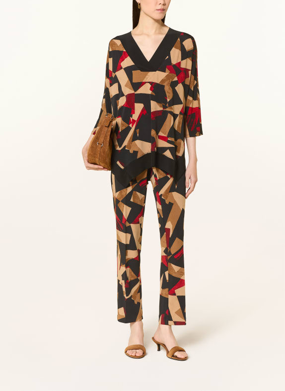 Joseph Ribkoff jerseybroek ZWART / BEIGE / DONKERROOD