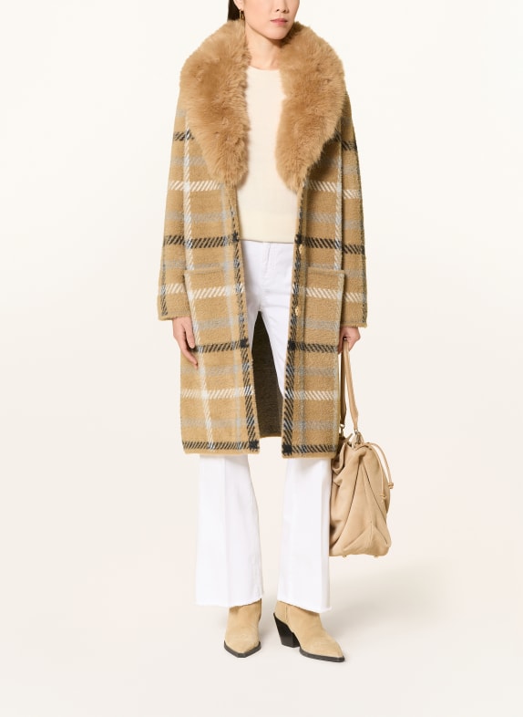 Joseph Ribkoff Manteau avec fourrure synthétique amovible BEIGE / CRÈME / BLEU CLAIR