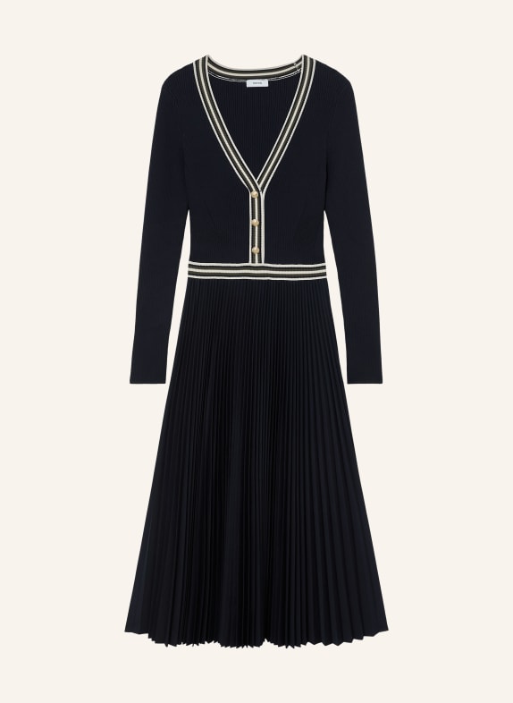 REISS Strickkleid GAIA im Materialmix mit Plissees DUNKELBLAU / CREME / KHAKI