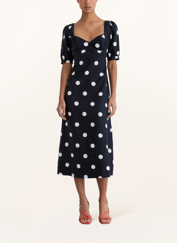 REISS Leinenkleid ASTRID DUNKELBLAU / WEISS
