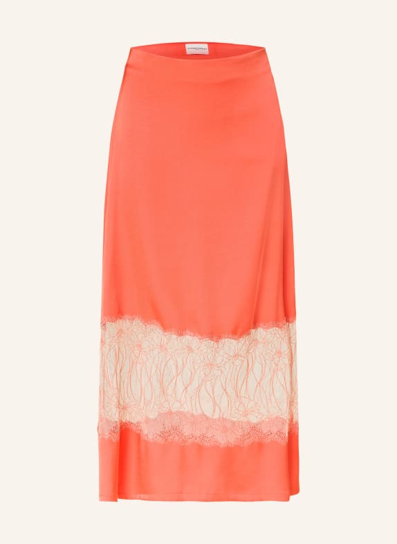 CLAUDIE PIERLOT Satinrock mit Spitze HELLROT / LACHS