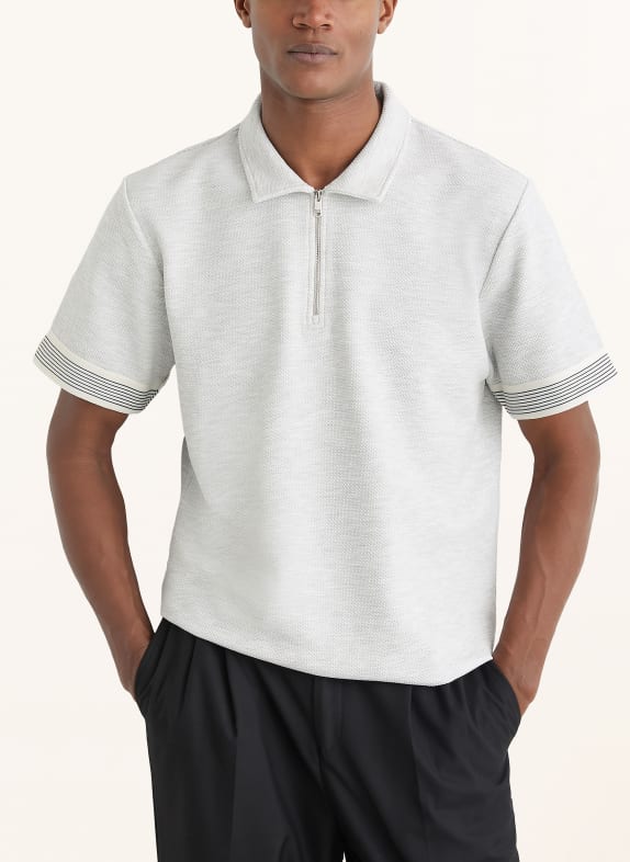 REISS Strikket poloshirt BRUNO LYSEGRÅ