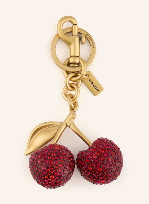 COACH Sleutelhanger met sierstenen ROOD / GOUD