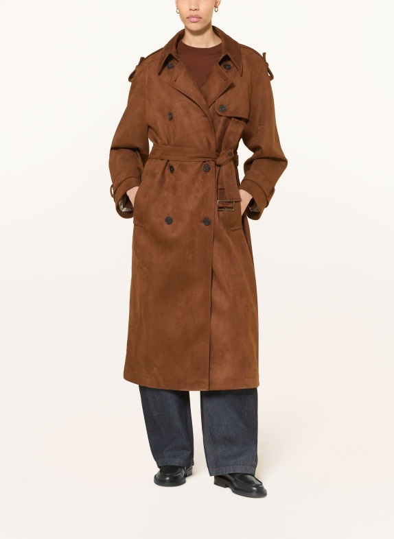DRYKORN PEPLOW Leather-Look Trench Coat BROWN