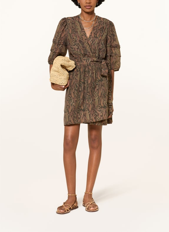 ba&sh Wickelkleid TEODORA mit 3/4-Arm DUNKELBRAUN / PINK / KHAKI