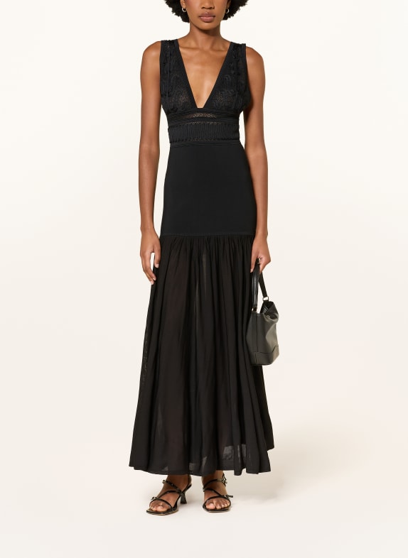 SANDRO Kleid im Materialmix SCHWARZ