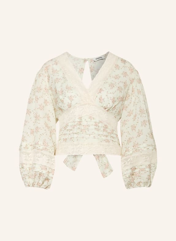 SANDRO Blusenshirt mit Leinen und Spitze HELLGRÜN / HELLROSA / DUNKELGRÜN