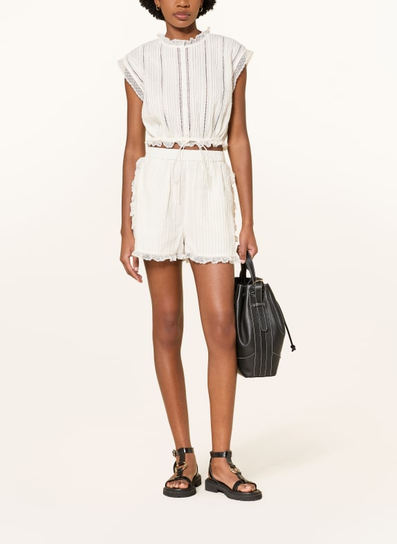 CLAUDIE PIERLOT Cropped-Top mit Spitze und Rüschen WEISS