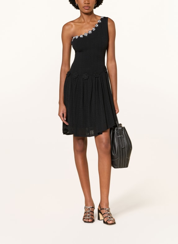 CLAUDIE PIERLOT Jednoramienna sukienka z dzianiny CZARNY / BIAŁY