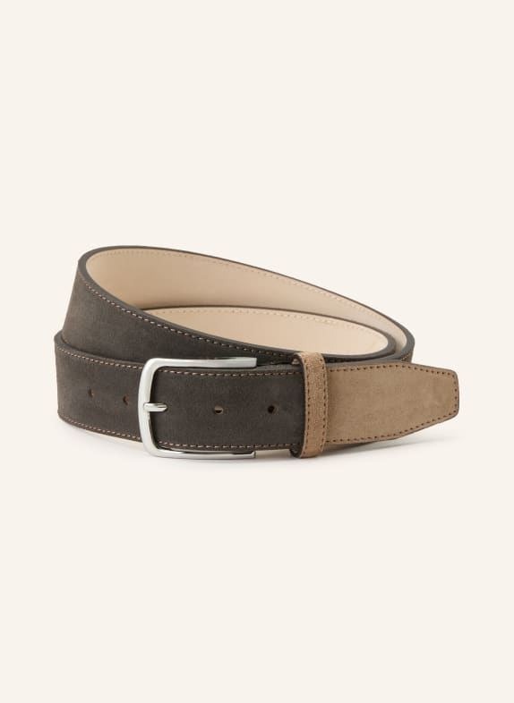 LINDENMANN Leren riem MARRON FONCÉ / ZILVER / BEIGE