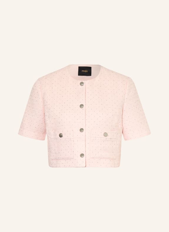 maje Tweed-Jacke mit Schmucksteinen und Glitzergarn ROSÉ