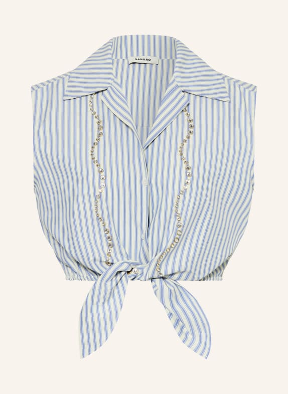 SANDRO Cropped-Top mit Schmucksteinen HELLBLAU / GOLD / CREME
