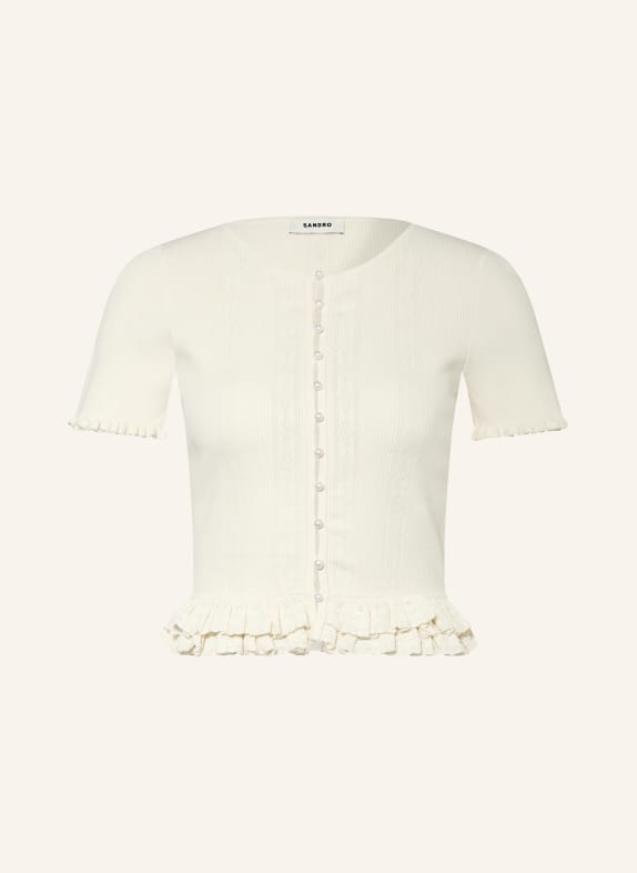 SANDRO Strickjacke mit Rüschen CREME