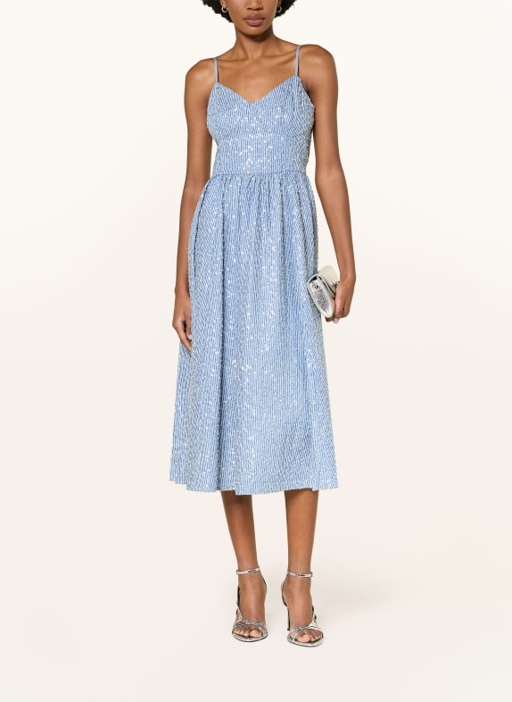 SANDRO Kleid mit Pailletten und Schmuckperlen HELLBLAU / SILBER / WEISS