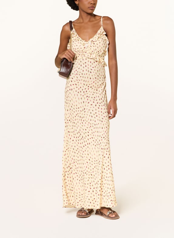 SANDRO Kleid mit Rüschen HELLBRAUN / PINK / DUNKELGRÜN