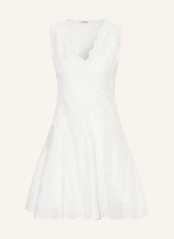 SANDRO Leinenkleid mit Spitze WEISS