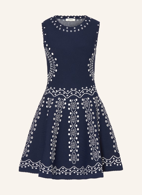 SANDRO Jacquard-Kleid DUNKELBLAU / WEISS