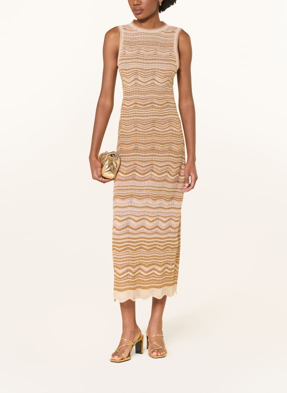 SANDRO Strickkleid mit Glitzergarn BEIGE / GOLD / COGNAC