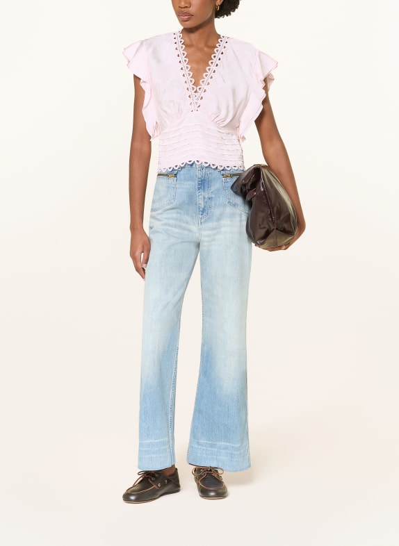 SANDRO Blusenshirt aus Jacquard mit Volants HELLROSA