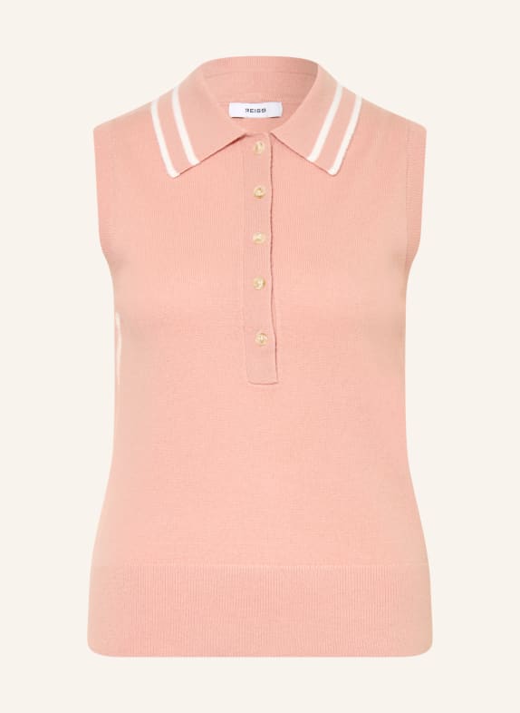 REISS Gebreid poloshirt SASKIA ROSÉ / WIT