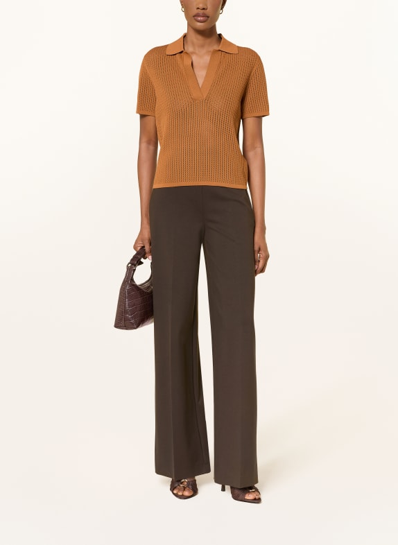 REISS Gebreid poloshirt BRUIN