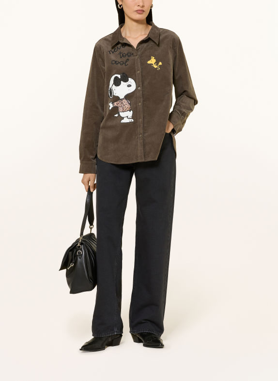Princess GOES HOLLYWOOD Hemdbluse SNOOPY aus Cord und mit Schmucksteinen KHAKI / GELB / WEISS