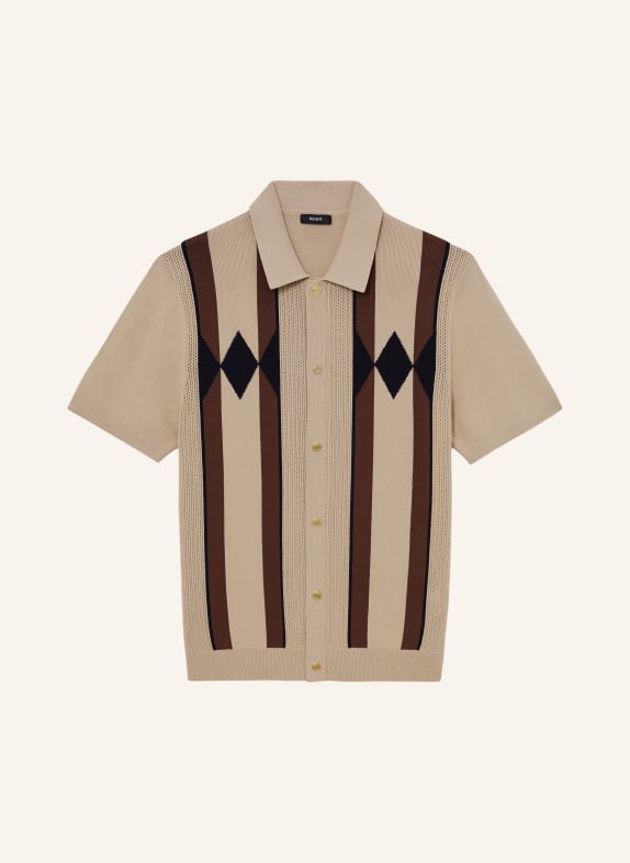REISS Gebreid overhemd AXIS Slim Fit BEIGE / BRUIN / ZWART