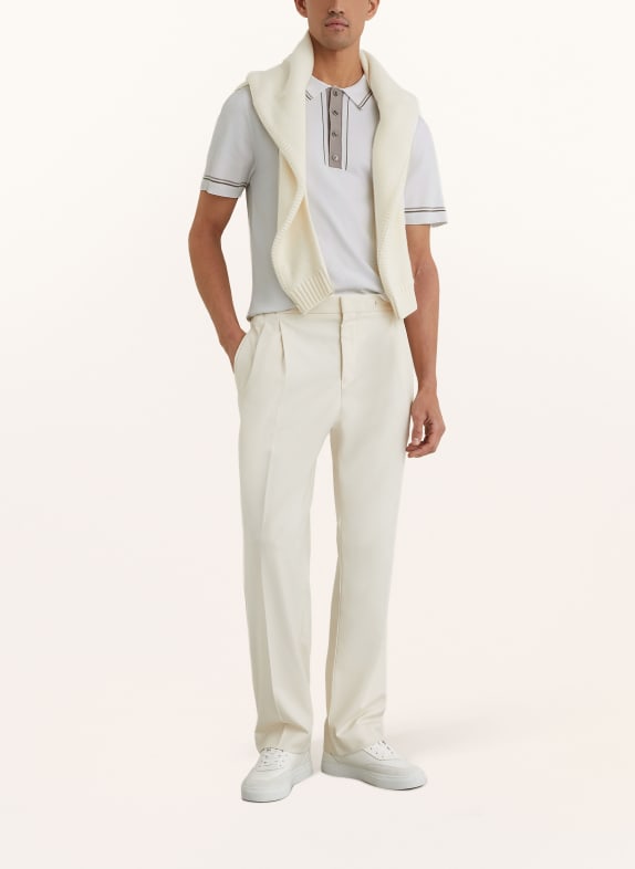 REISS Strikket poloshirt ROTHWELL CREME / BRUN