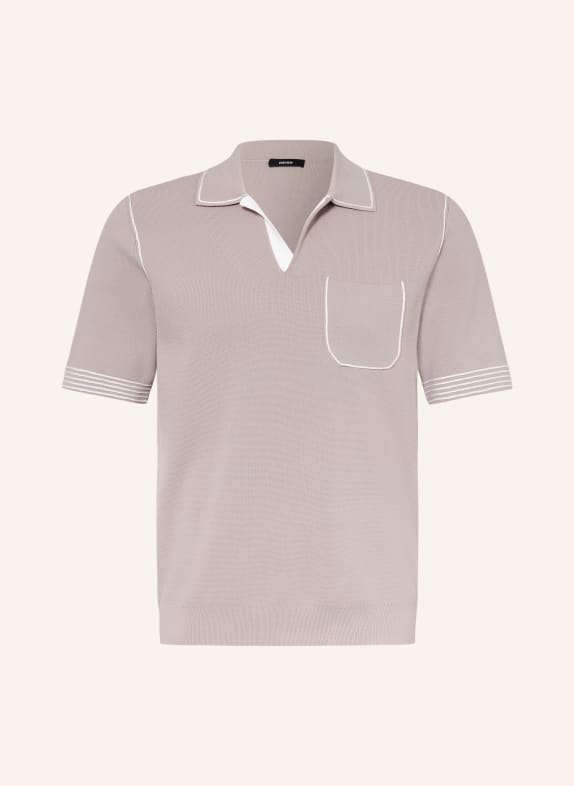 REISS Gebreid poloshirt NEWBURY LICHTBRUIN