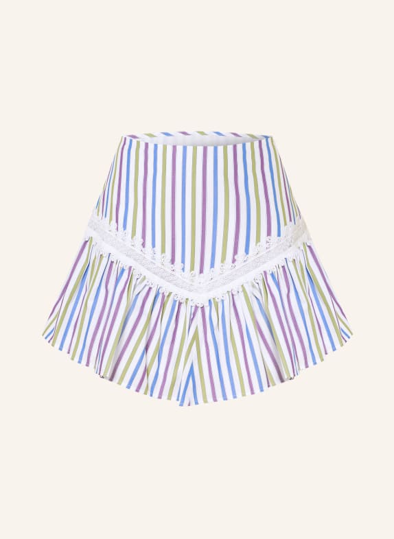 CLAUDIE PIERLOT Rock mit Spitze und Rüschen BLAU / GRÜN / WEISS