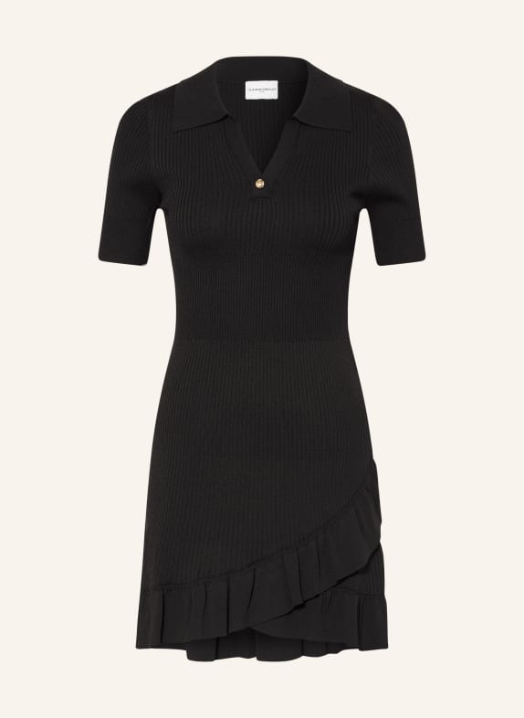 CLAUDIE PIERLOT Strick-Polokleid mit Rüschen SCHWARZ / GOLD