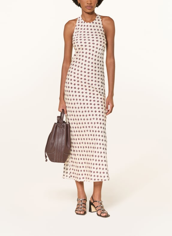 CLAUDIE PIERLOT Satinkleid ECRU / DUNKELROT / PETROL